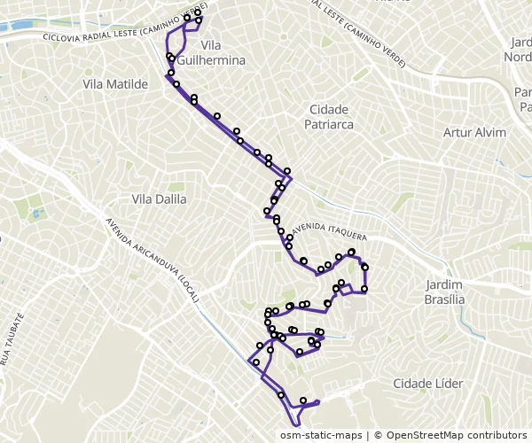 Mapa do itinerário da linha