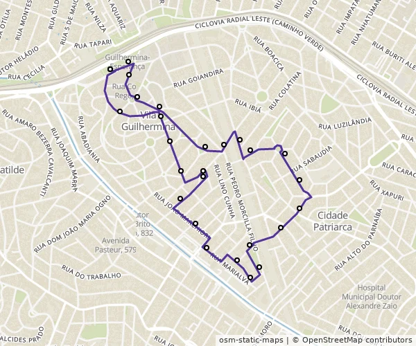 Mapa do itinerário da linha