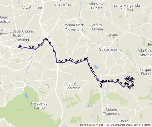 Mapa do itinerário da linha