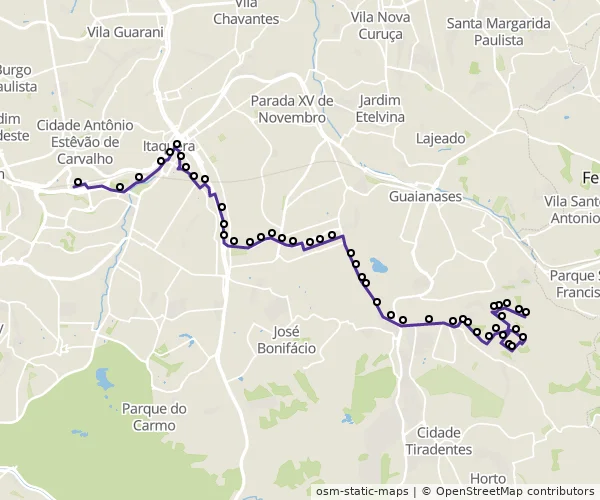 Mapa do itinerário da linha