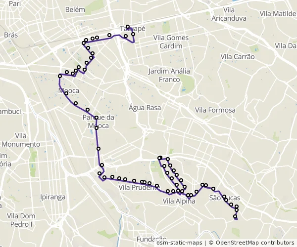 Mapa do itinerário da linha