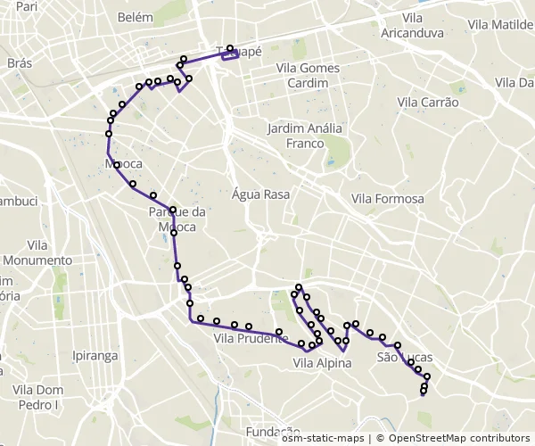 Mapa do itinerário da linha