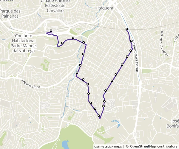 Mapa do itinerário da linha