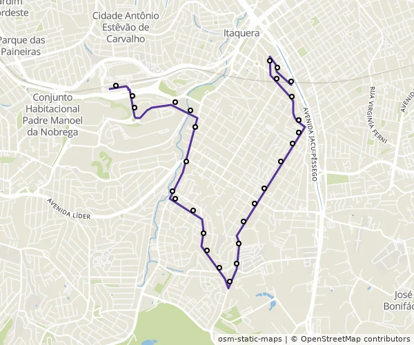 Mapa do itinerário da linha