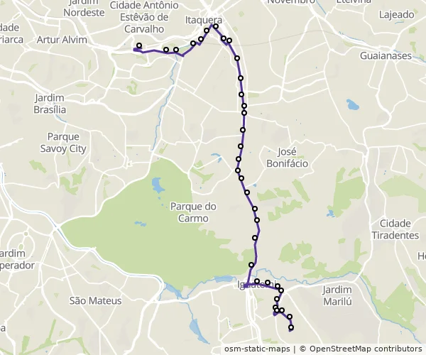 Mapa do itinerário da linha
