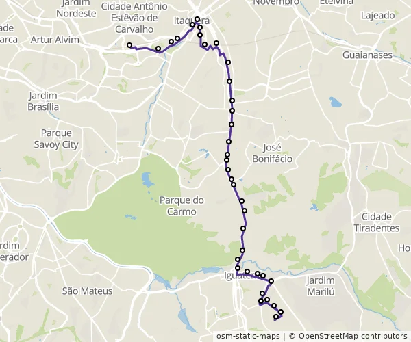 Mapa do itinerário da linha