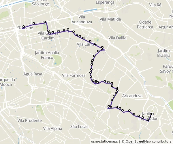 Mapa do itinerário da linha