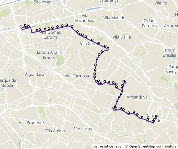 Mapa do itinerário da linha