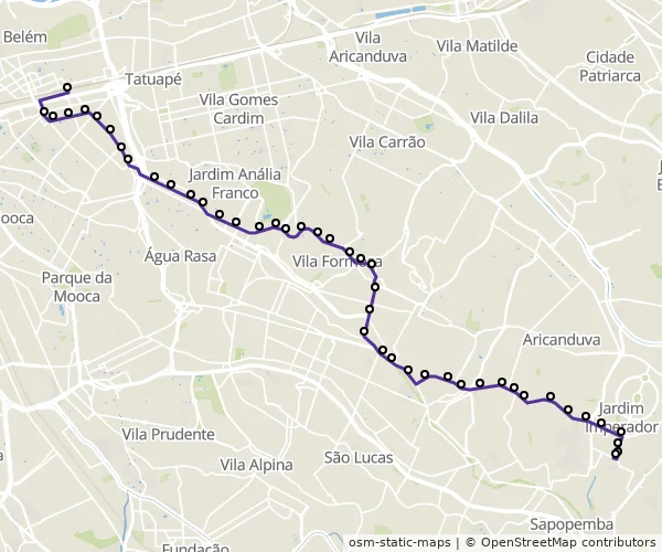 Mapa do itinerário da linha