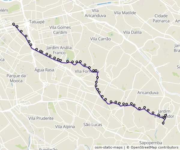 Mapa do itinerário da linha
