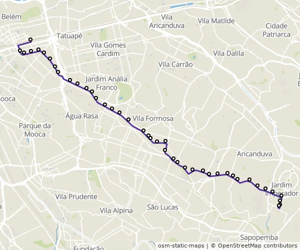 Mapa do itinerário da linha