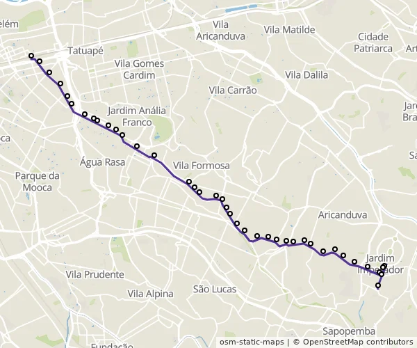 Mapa do itinerário da linha