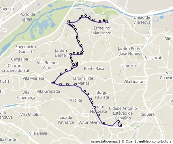 Mapa do itinerário da linha