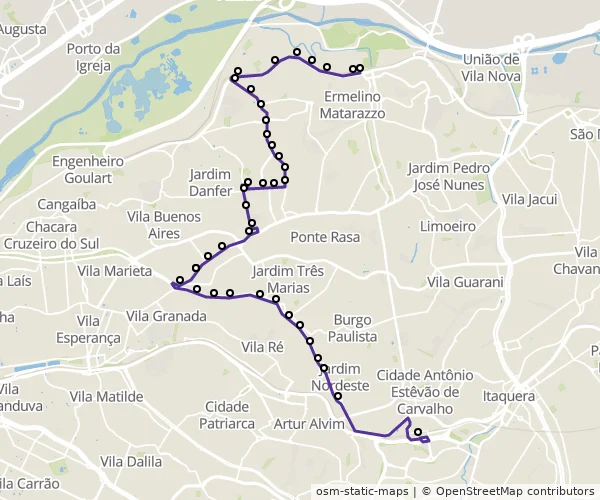 Mapa do itinerário da linha