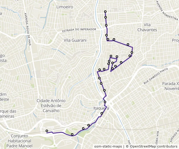 Mapa do itinerário da linha
