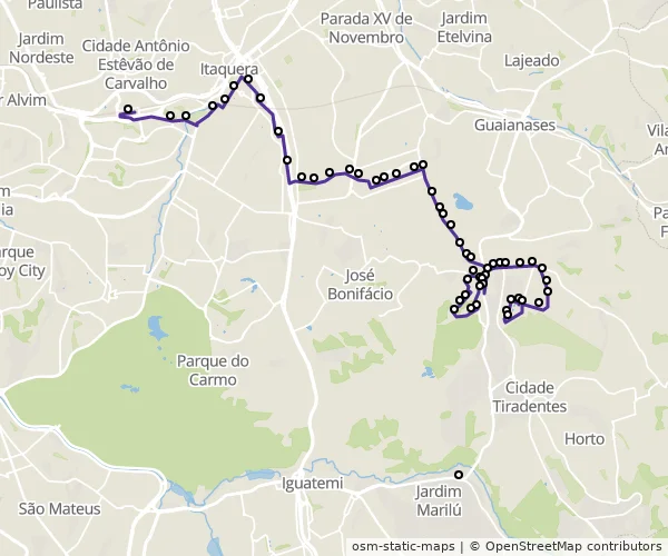 Mapa do itinerário da linha