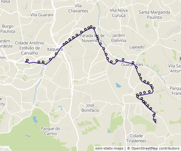 Mapa do itinerário da linha