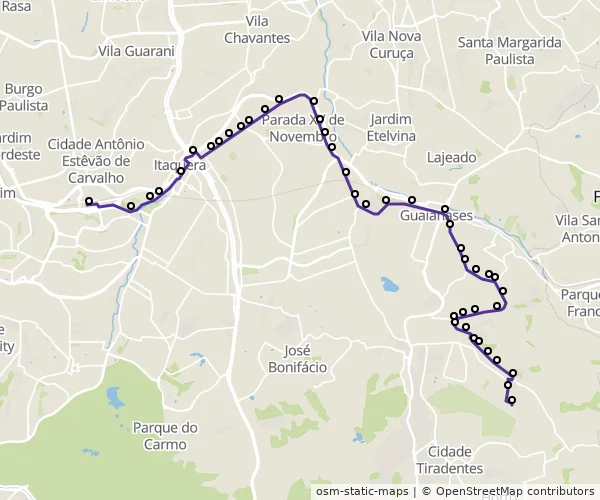 Mapa do itinerário da linha