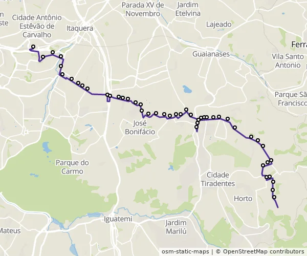 Mapa do itinerário da linha