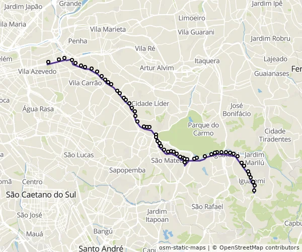 Mapa do itinerário da linha