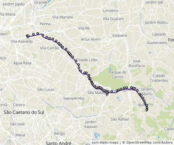 Mapa do itinerário da linha
