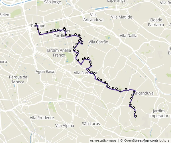 Mapa do itinerário da linha