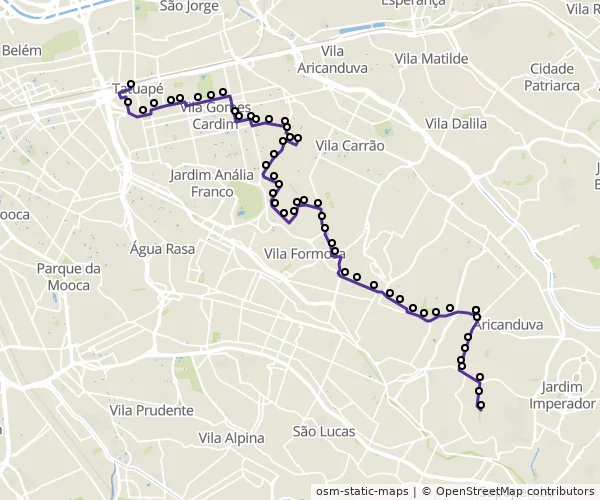 Mapa do itinerário da linha