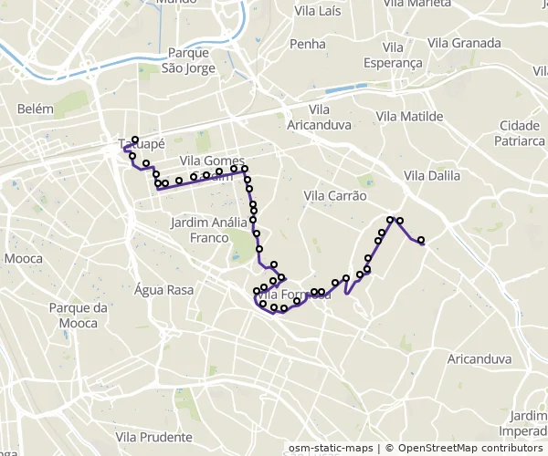 Mapa do itinerário da linha