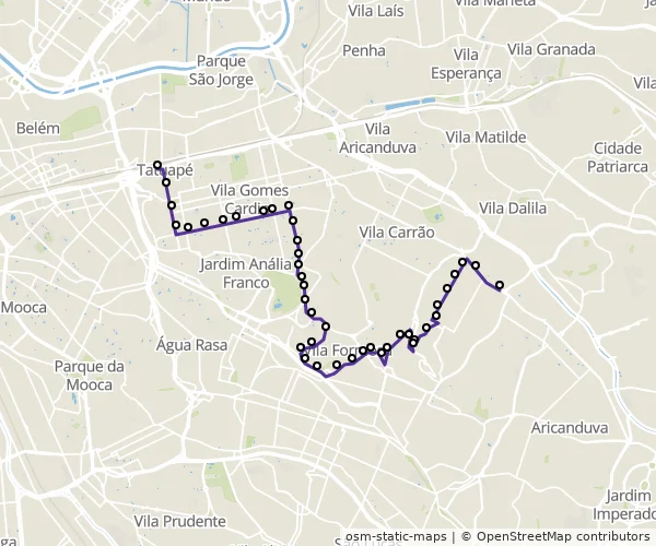 Mapa do itinerário da linha