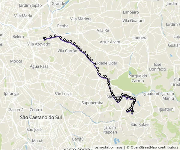 Mapa do itinerário da linha