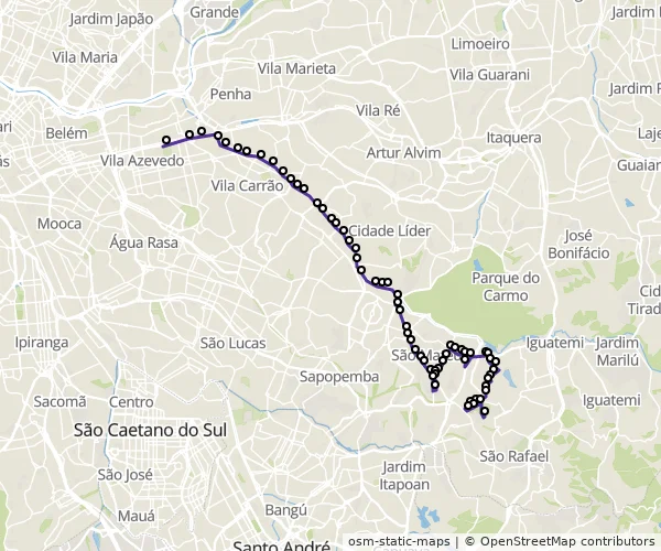 Mapa do itinerário da linha