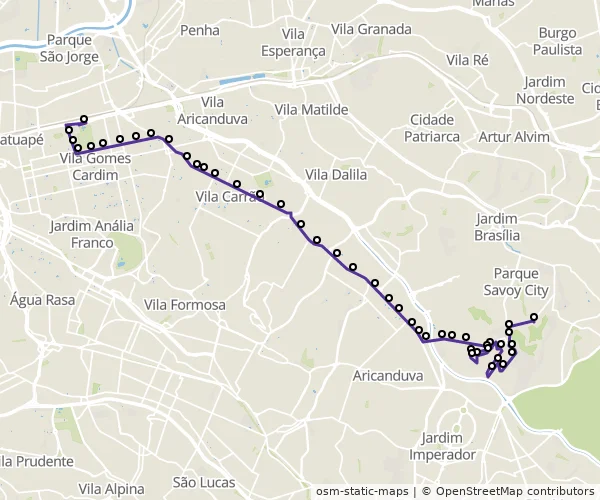 Mapa do itinerário da linha