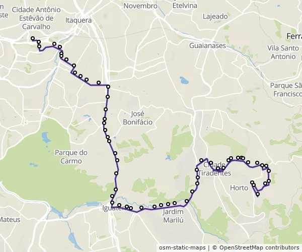 Mapa do itinerário da linha
