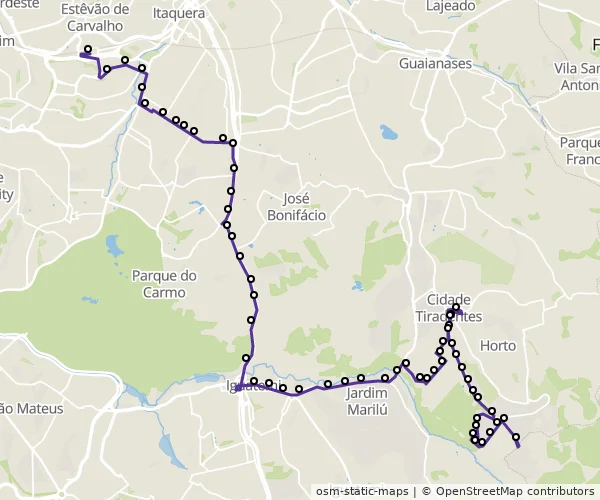 Mapa do itinerário da linha