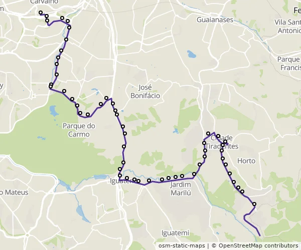 Mapa do itinerário da linha