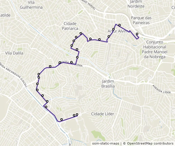 Mapa do itinerário da linha
