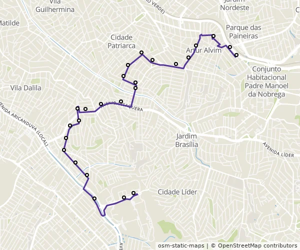Mapa do itinerário da linha