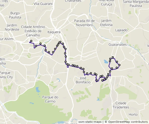 Mapa do itinerário da linha