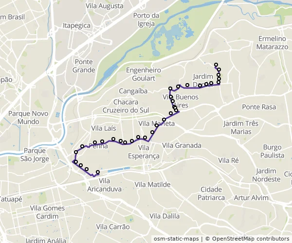 Mapa do itinerário da linha