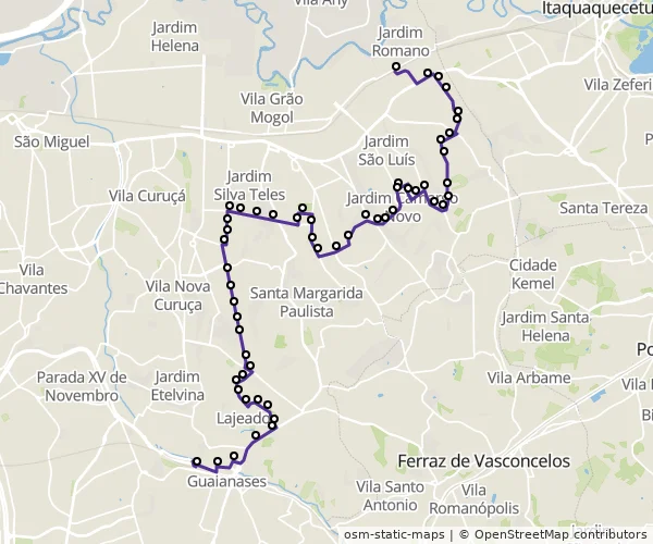 Mapa do itinerário da linha