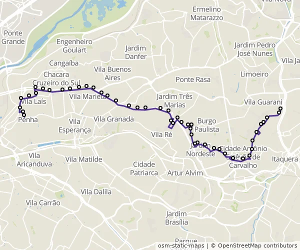 Mapa do itinerário da linha