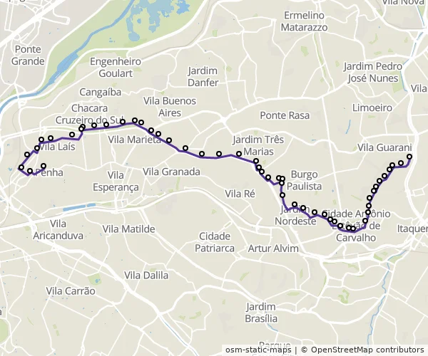 Mapa do itinerário da linha