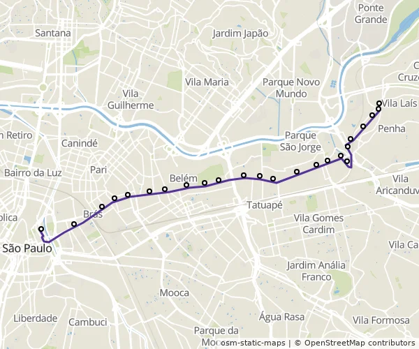 Mapa do itinerário da linha