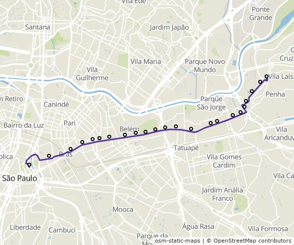 Mapa do itinerário da linha