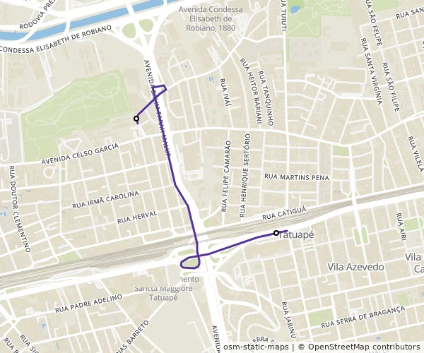 Mapa do itinerário da linha