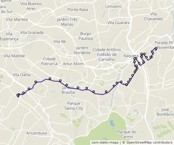 Mapa do itinerário da linha