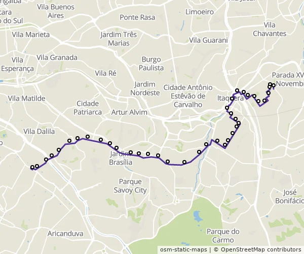 Mapa do itinerário da linha