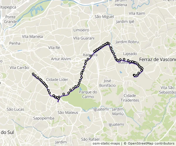 Mapa do itinerário da linha