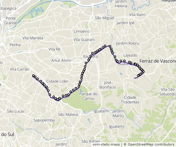 Mapa do itinerário da linha