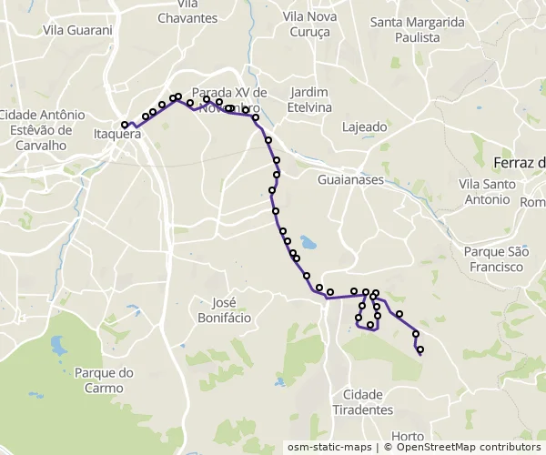 Mapa do itinerário da linha